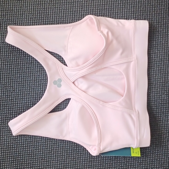 XS Tek Gear pink wicking, stretch fabric, sports workout bra w/ removable cups - Picture 7 of 16